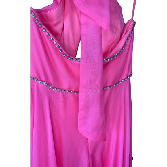 Mac Duggal RARE Hot Pink High-Low Gown Halter Neck Tiered Slit Skirt Size 2 - Picture 11 of 16